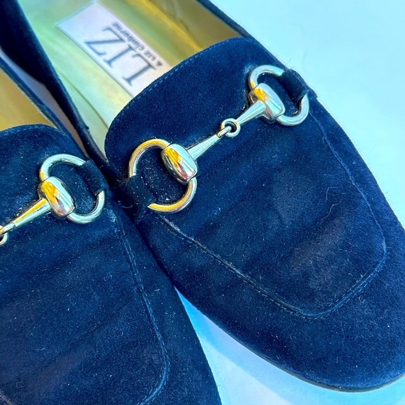 Vintage Liz Claiborne Navy Suede Classic Gold Horsebit Hardware Loafers  Sz 7M - Picture 8 of 9